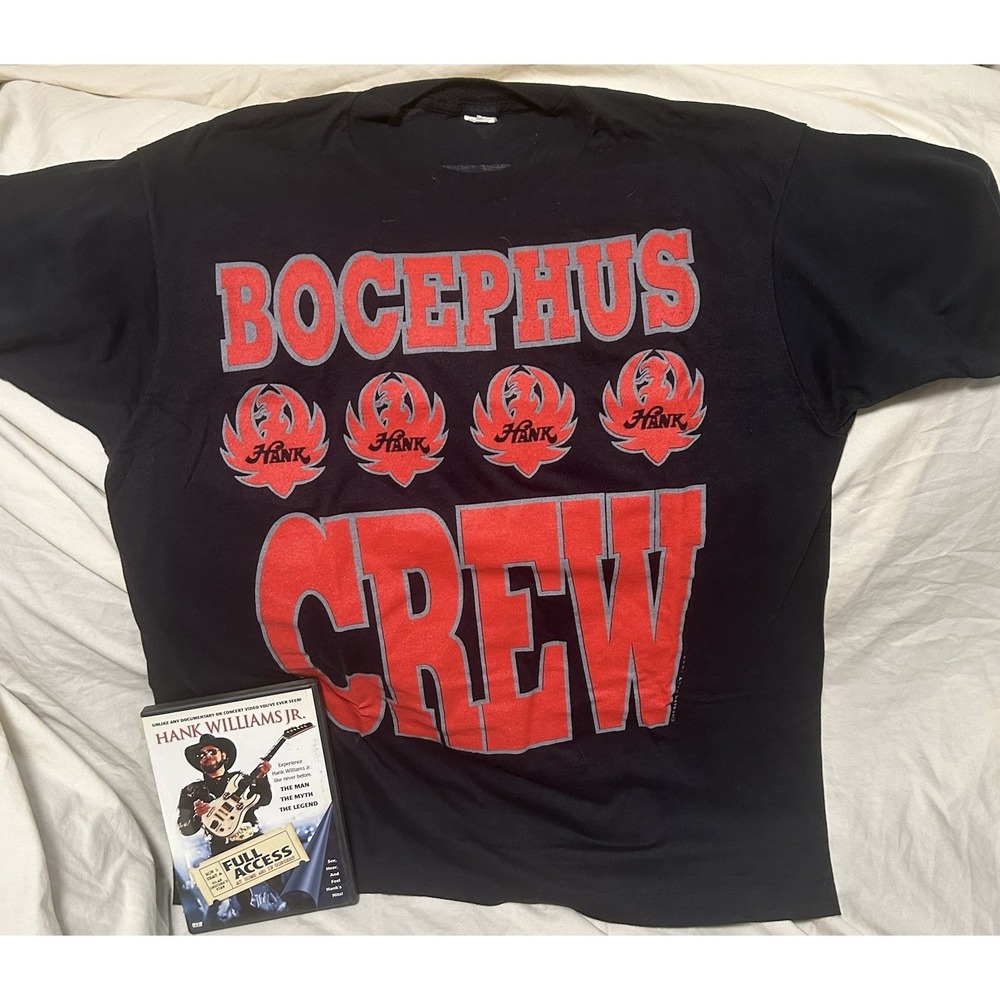 VTG 1992 Hank Williams Jr Bocephus Crew Shirt XL Screen Stars Ruger‎ Logo + DVD